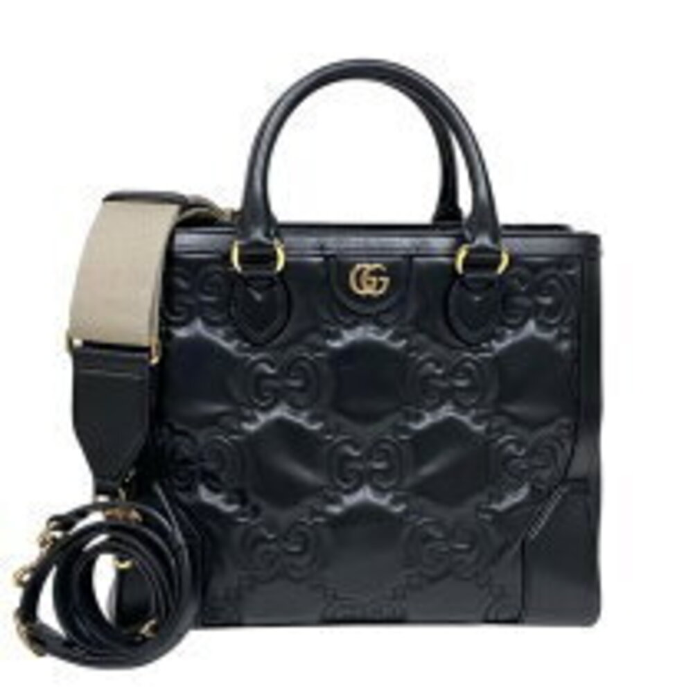 Gucci GG Matelasse Tote Bag Black Leather Handbag Shoulder